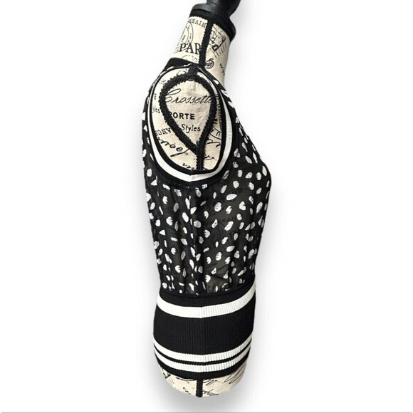 Bar III Black White Polka Dot Sheer Stretch Knit Top Preppy Career Size Small - Picture 5 of 14